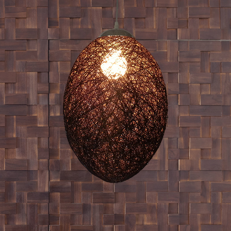 Asia Style Rattan Woven Pendant Lighting - 1 Head Ceiling Lamp In Brown/Coffee