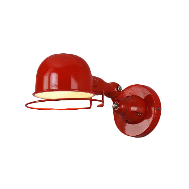 Vintage Style Rotatable Sconce Light In White/Red Metallic Dome Shade 1-Light For Bedroom Wall