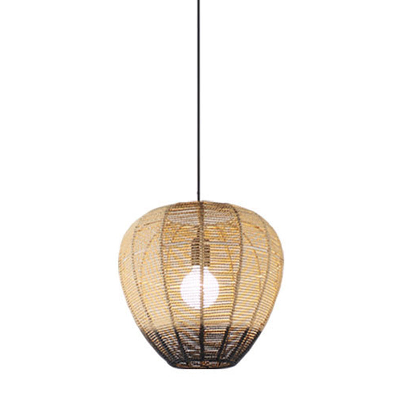 Modern Wood And Black Tea Room Suspension Light With Waterdrop Rattan Shade