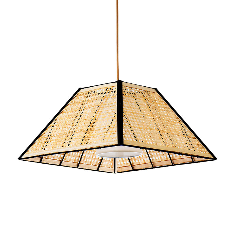 Tea House Pendulum Light: Asian Beige Suspended Pendant Lamp With Rattan Shade