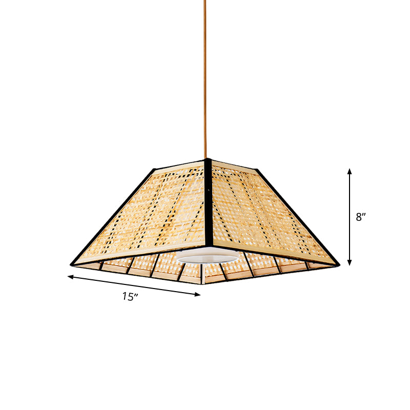 Tea House Pendulum Light: Asian Beige Suspended Pendant Lamp With Rattan Shade