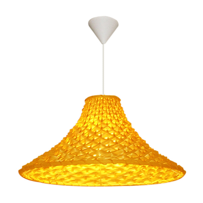Yellow Rattan Pendant Light - Wide Flared Asian Design For Living Room