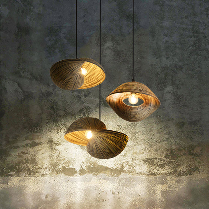 Bamboo & Rattan Hand Woven Pendant Light Kit - Modern 1-Bulb Ceiling Fixture (Brown)