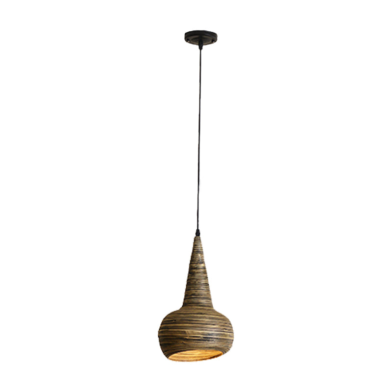 Bamboo Down Lighting Pendant Lamp In Modern Urn Shape Brown - Perfect For Restaurants