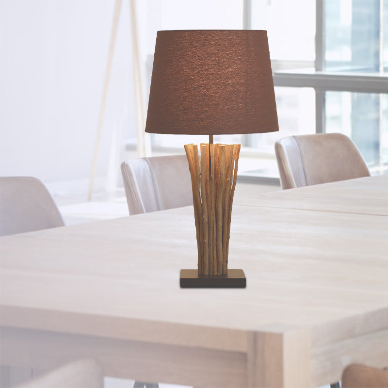 Modern Wood Bar Bedside Lamp With Fabric Shade - 1-Light Nightstand Light For Coffee Table