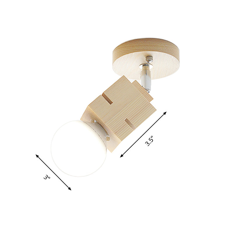 Modern Wood Wall Sconce With Rotatable Bare Bulb - 1-Head Bedroom Lamp
