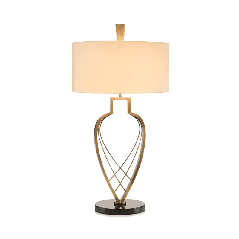 Modern Drum Night Table Lamp In Beige With Gold Urn Frame Base