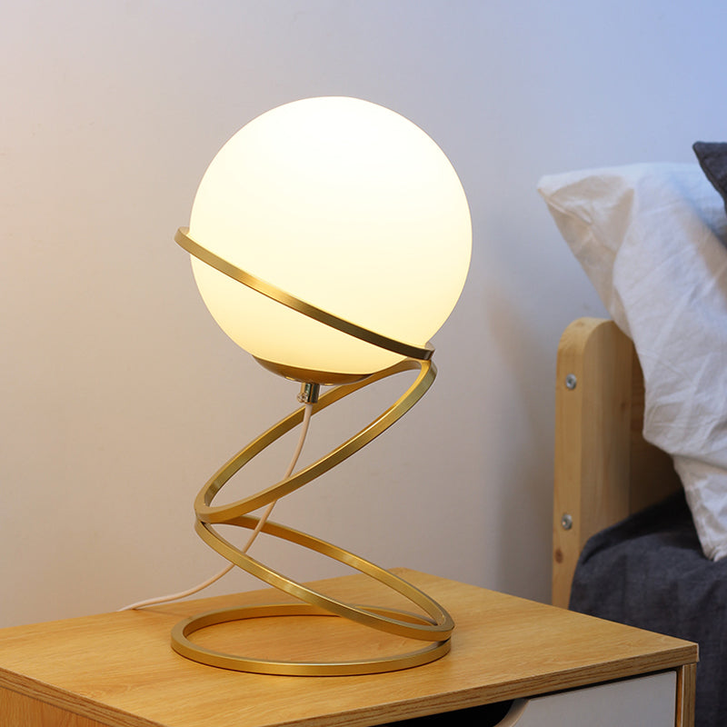 Postmodern Gold Finish Night Lamp With Frosted Glass Shade - Metal 4-Ring Table Light