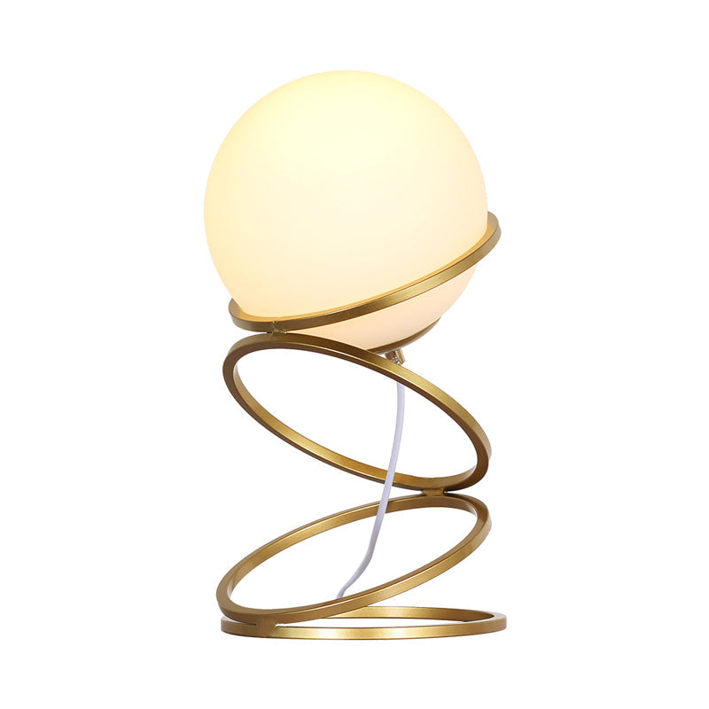 Postmodern Gold Finish Night Lamp With Frosted Glass Shade - Metal 4-Ring Table Light