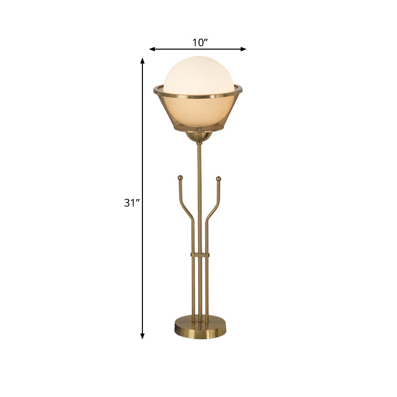 Modern Brass Finish Table Lamp With Trident Base - Metallic Reading Book Light