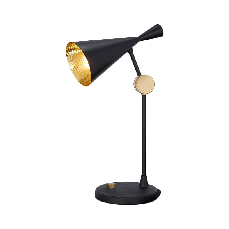 Modernist Wide Flare Night Table Lamp - Metallic Finish Rotatable Reading Light In Black