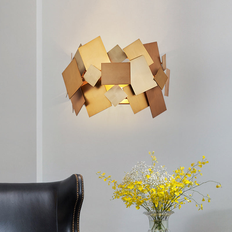 Postmodern Metal Stacked Panel Sconce Light Fixture - 1 Gold Finish Wall Lamp For Living Room