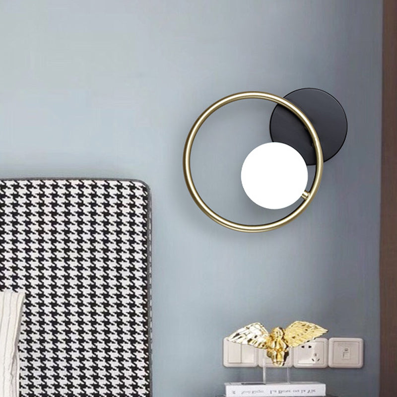 Postmodern Gold And Black Ring Wall Mounted Sconce Lamp - 1-Light Metallic Fixture Black-Gold