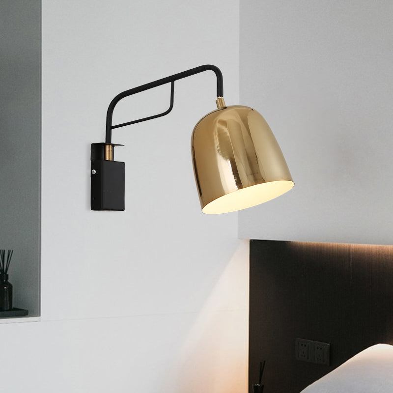 Modern Dome Wall Sconce: Black/Gold Metal 1 Bulb Bend Arm Gold