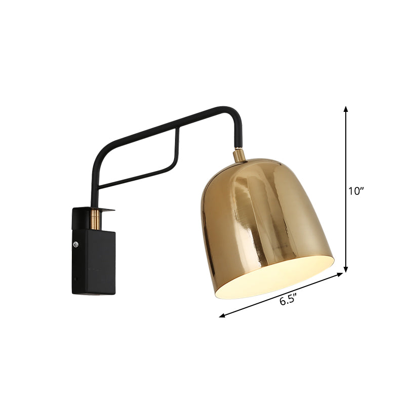 Modern Dome Wall Sconce: Black/Gold Metal 1 Bulb Bend Arm