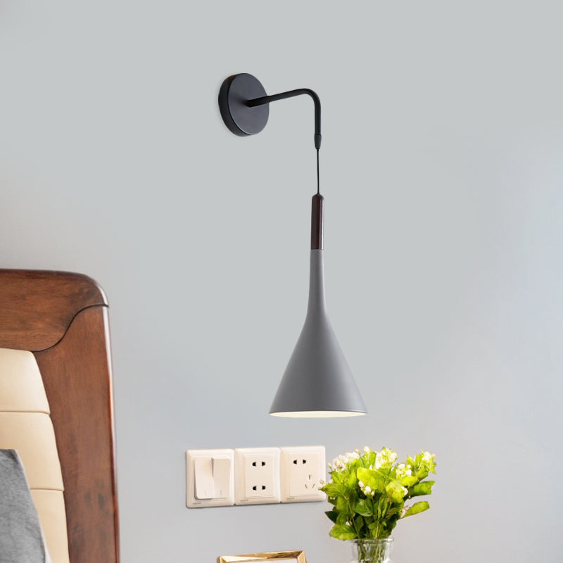 Modernist Metal Wall Sconce - Funnel Bedside Lighting 1-Light Pendant Lamp Black/Grey Grey