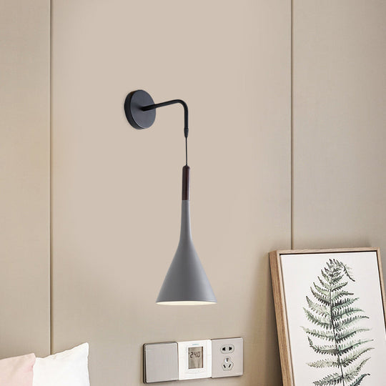 Modernist Metal Wall Sconce - Funnel Bedside Lighting 1-Light Pendant Lamp Black/Grey