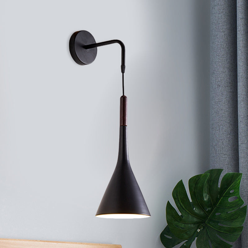 Modernist Metal Wall Sconce - Funnel Bedside Lighting 1-Light Pendant Lamp Black/Grey Black