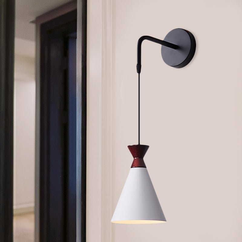 Minimalist Iron Wall Sconce With Conical Design - 1 Head Black/Grey/White Mount White