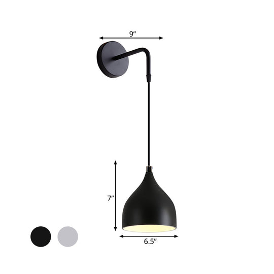 Modern Urn Shape Wall Mount Light With White/Black Finish - 1 Iron Pendant Lamp For Bedside
