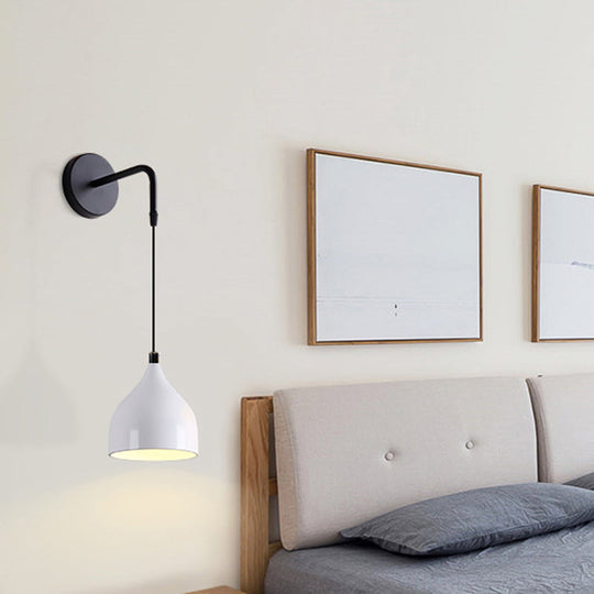 Modern Urn Shape Wall Mount Light With White/Black Finish - 1 Iron Pendant Lamp For Bedside