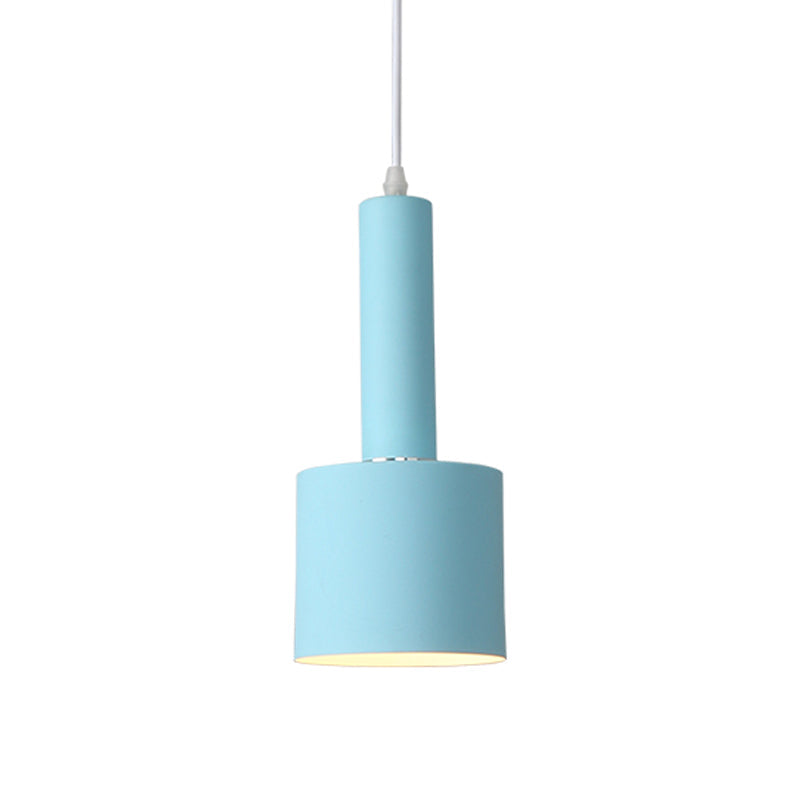 Macaron 1-Light Blue Finish 2-Layer Tube Metal Hanging Light Kit, Ceiling Pendant Lamp for Table