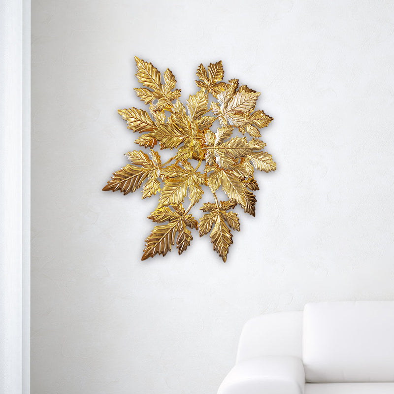 Maple Leaf Wall Mount Metal 6-Light Gold Led Sconce - Contemporary Design