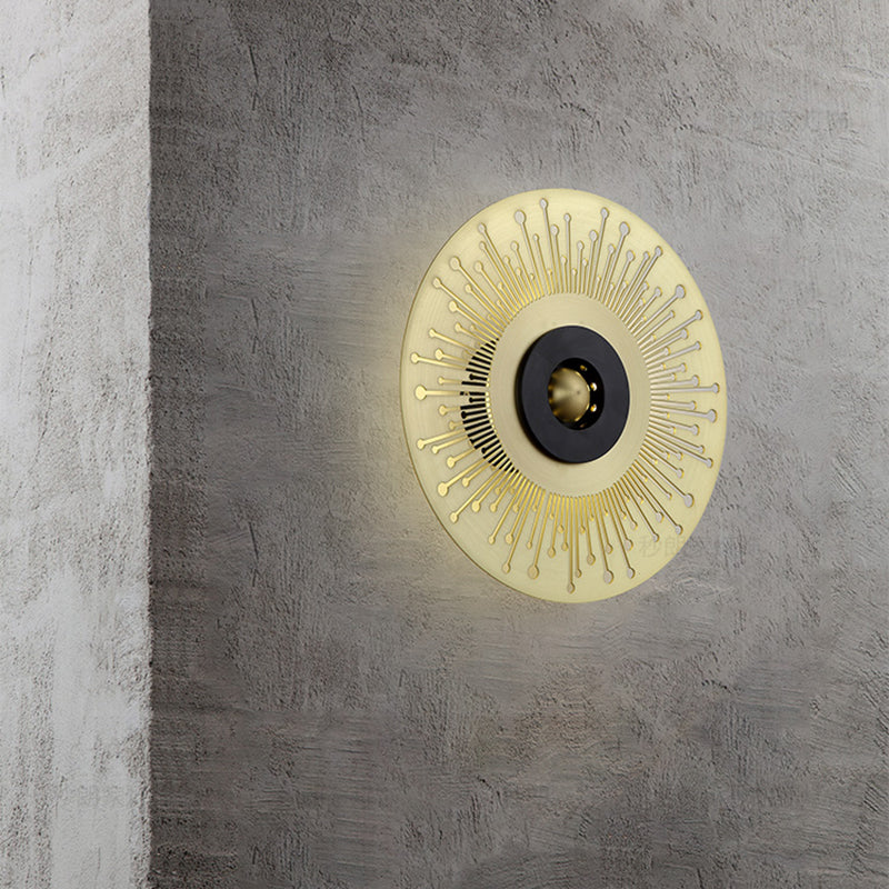 Modern Laser-Cut Disk Wall Sconce With Led Lighting In Gold