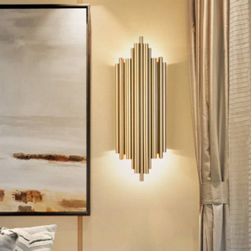 Modern Gold Finish Slim Tube Sconce Lighting With 4 Bulbs Metallic Wall Lamp Fixture