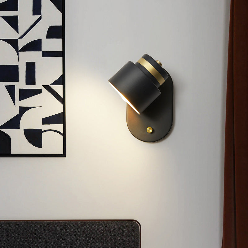Modern Small Drum Wall Sconce With Rotatable Led Light - Black And Gold Black-Gold