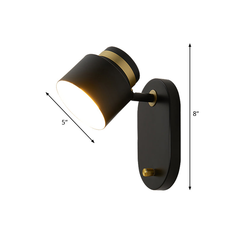 Modern Small Drum Wall Sconce With Rotatable Led Light - Black And Gold