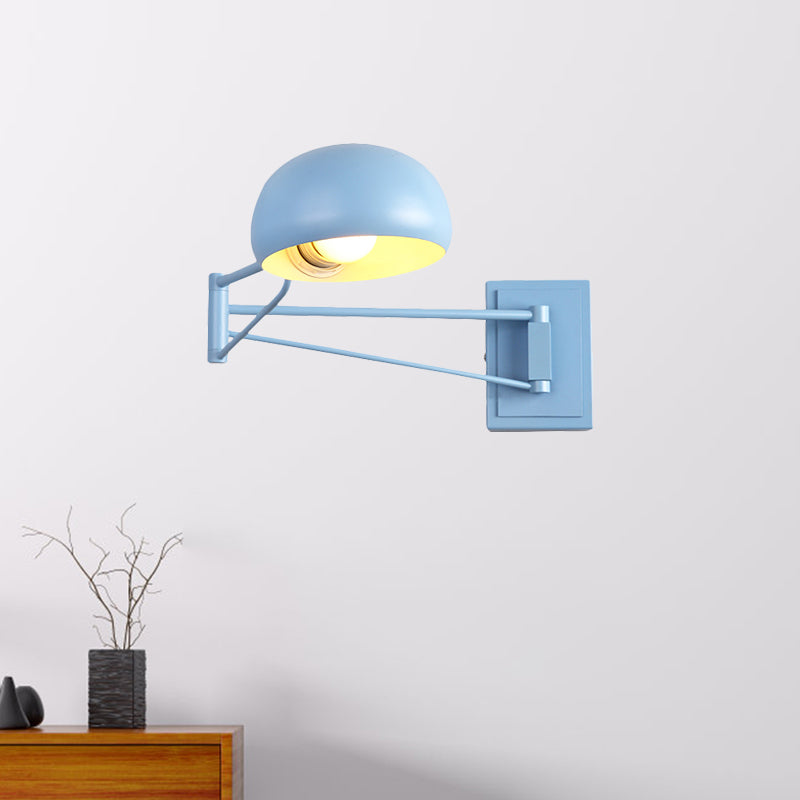 Swing Arm Macaron Dome Wall Light Fixture - Iron 1 Bulb Study Room Lamp In Yellow/Blue/Green Blue