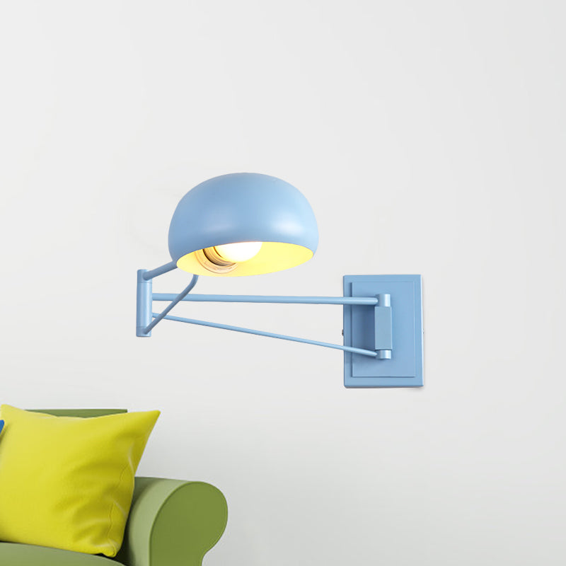 Swing Arm Macaron Dome Wall Light Fixture - Iron 1 Bulb Study Room Lamp In Yellow/Blue/Green