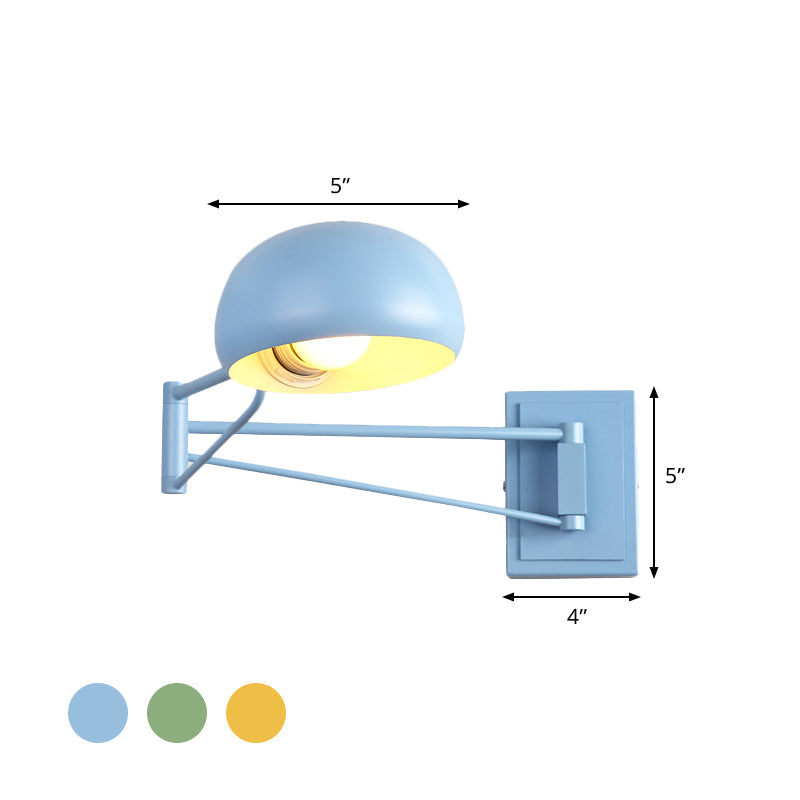 Swing Arm Macaron Dome Wall Light Fixture - Iron 1 Bulb Study Room Lamp In Yellow/Blue/Green