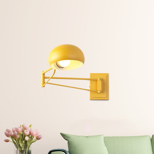 Swing Arm Macaron Dome Wall Light Fixture - Iron 1 Bulb Study Room Lamp In Yellow/Blue/Green Yellow