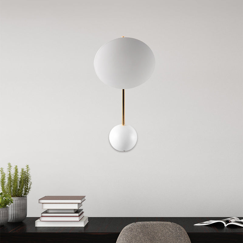 Modern Metallic Led Wall Sconce With White Disk Reading Light And Semicircle Backplate