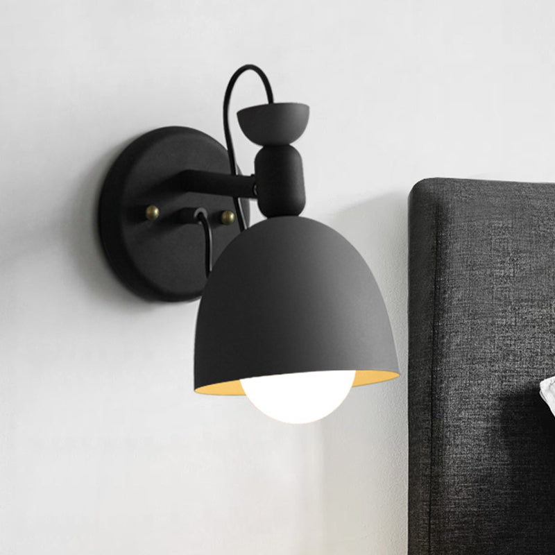 Nordic Stylish Dome Metal Wall Lamp With 1 Light Fixture In Black/White For Bedroom Black