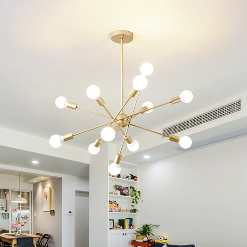 Gold Finish Sputnik Chandelier - Industrial Style 6/8 Light Suspension For Dining Room