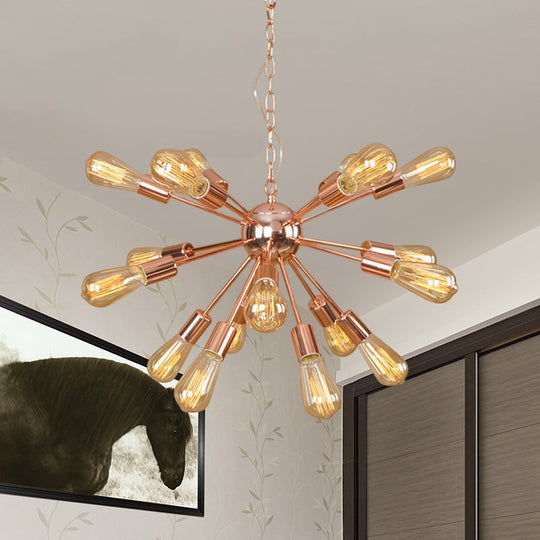 Modern Farmhouse Iron Chandelier Light - 18/21 Lights Copper/Gold Finish Sputnik Ceiling Fixture For