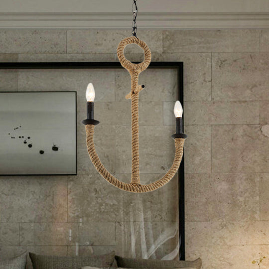 Rustic Roped Anchor Chandelier Pendant Light - Lodge Style Beige Dining Room Ceiling Fixture