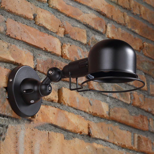 Rust/White Dome Wall Lamp Sconce - Retro Style Adjustable Lighting For Dining Room Black