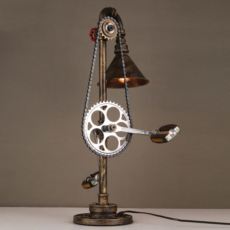 Steampunk Wrought Iron Table Lamp With Bicycle Design Brass Finish - Perfect For Living Room