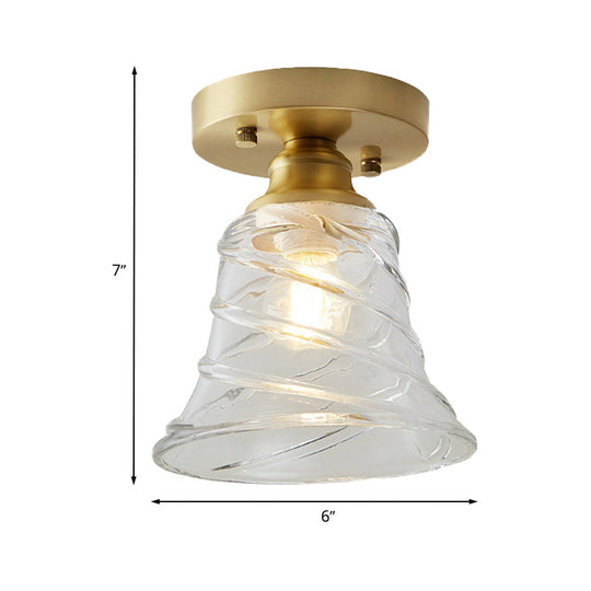 Industrial-Style Cone Glass Ceiling Light - Single Bulb Semi Flush Mount Fixture In Brass With Clear