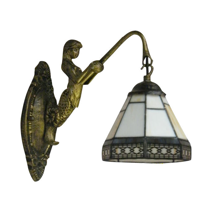 Mermaid Tiffany Sconce Light In Blue/Green/Amber Glass With Cone Wall Fixture