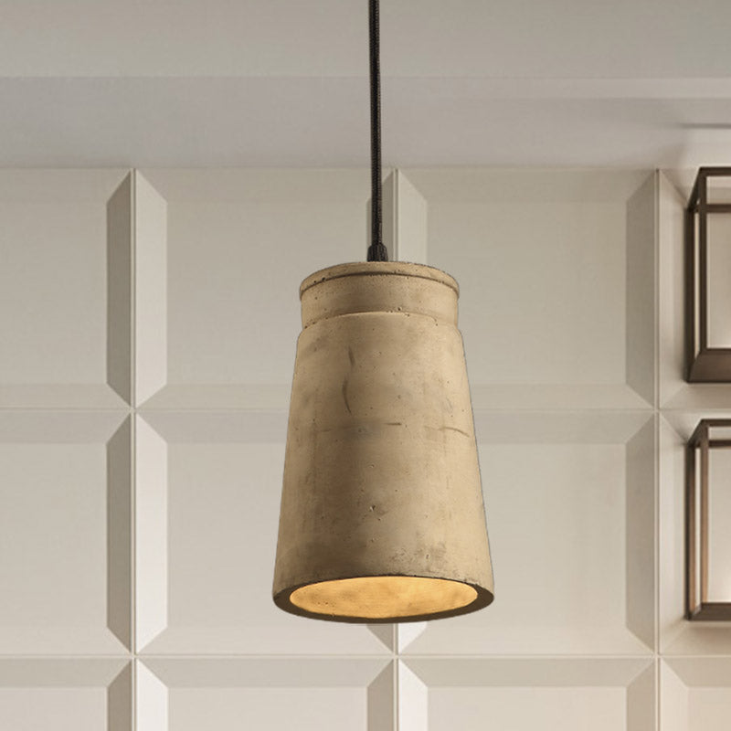 Cement Pendant Lighting - Vintage Cylinder Hanging Ceiling Light With 1 Bulb In Grey For Dining Room