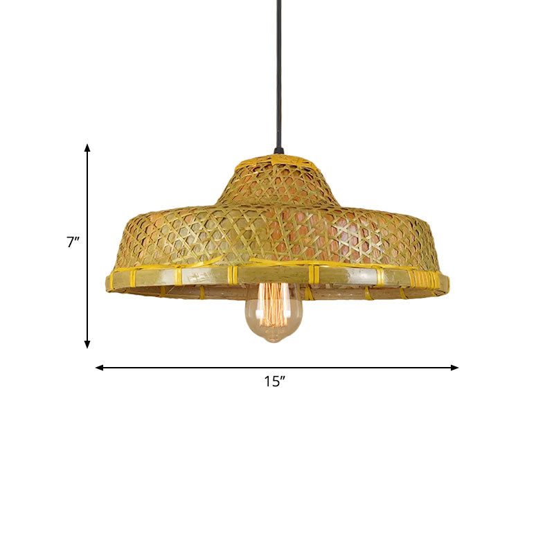 Hanging Rustic Bamboo Pendant Lamp With Hat-Shaped Shade - Perfect For Dining Tables!