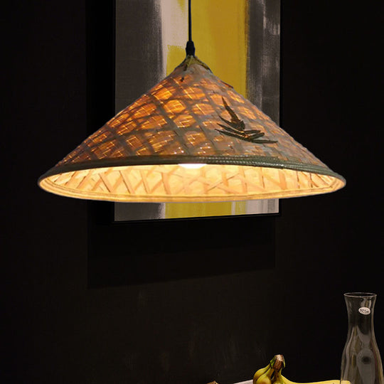 Hanging Rustic Bamboo Pendant Lamp With Hat-Shaped Shade - Perfect For Dining Tables! Beige / 16