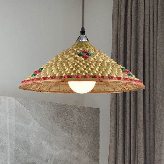 Hanging Rustic Bamboo Pendant Lamp With Hat-Shaped Shade - Perfect For Dining Tables! Beige / 16.5