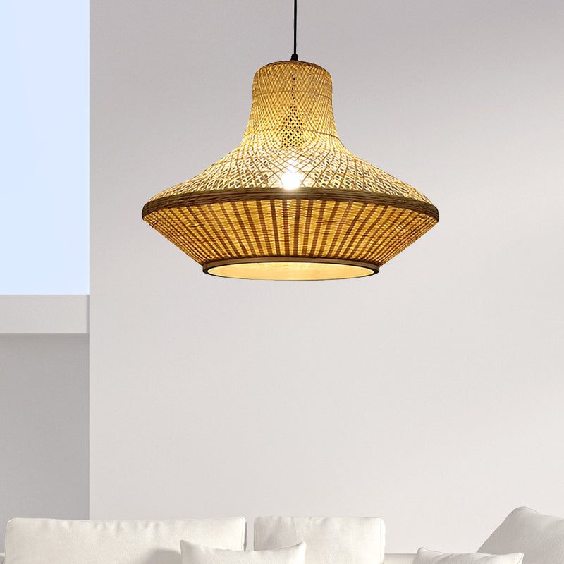 Modern Asian Hanging Lamp With Knitted Bamboo For Restaurants And Tea Houses Wood