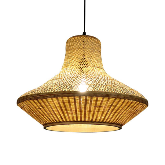 Modern Asian Hanging Lamp With Knitted Bamboo For Restaurants And Tea Houses